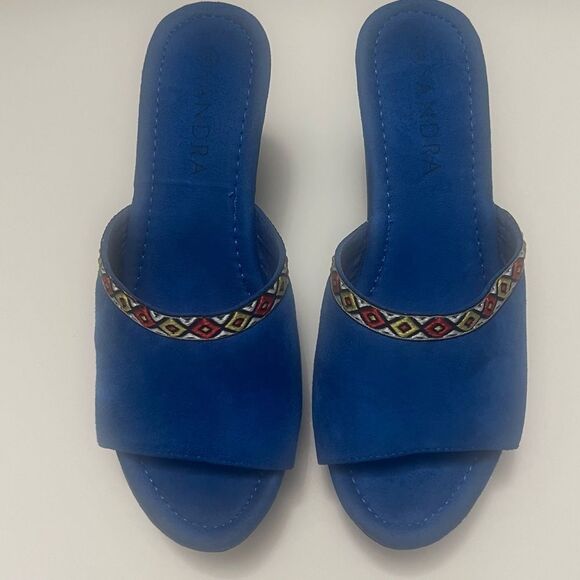 Sandra Faux Suede Platform 4” Heels Women’s Sz 8 Blue Open Toe Embroidered Boho - Picture 3 of 11